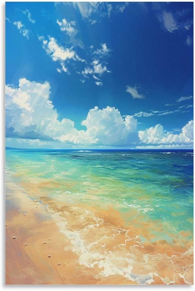 Amazon.co.jp: 絵画 青い空と白い雲の下のビーチインテリア 絵画